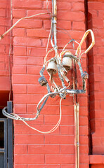 Electrical high voltage wiring lines on the wall