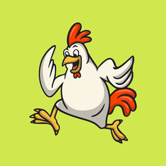 cartoon animal design rooster is running cute mascot logo