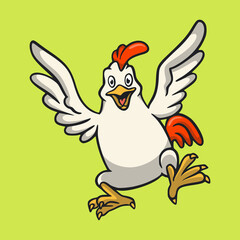 cartoon animal design rooster jumping cute mascot logo