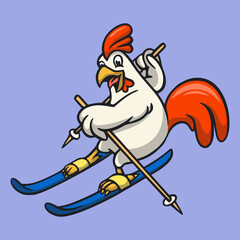 cartoon animal design roosters skiing cute mascot logo