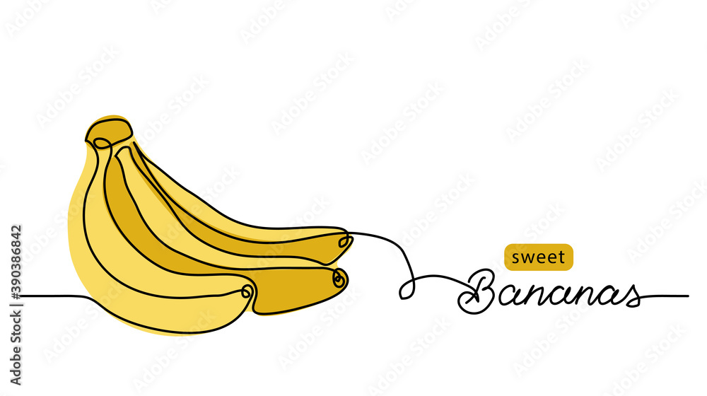 Canvas Prints bananas bunch vector illustration. one continuous line drawing art illustration with lettering sweet