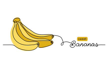 Bananas bunch vector illustration. One continuous line drawing art illustration with lettering sweet bananas. © alstanova@gmail.com