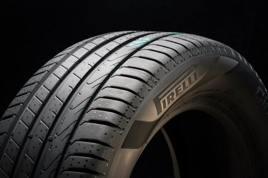 Krasnoyarsk, Russia, 20 March 2020: New Protector Tire Pirelli Cinturato P7, New Models 2020 Year. Logo On The Sidewall