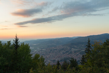 Naklejka na ściany i meble Sunset in the mountains near Sarajevo. Bosnia and Herzegovina