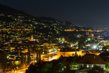 Naklejka premium Night panoramic view of Sarajevo city. Bosnia and Herzegovina