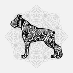 Dog Mandala Vector Line Art Style. Coloring page 

for adult and kids. Vector Illustration.