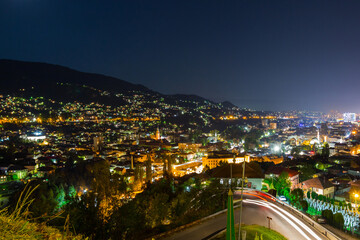 Night panoramic view of Sarajevo city. Bosnia and Herzegovina