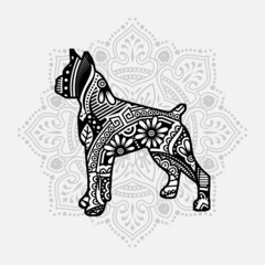 Dog Mandala Vector Line Art Style. Coloring page 

for adult and kids. Vector Illustration.