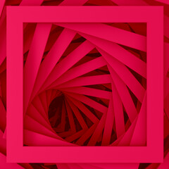 Abstract three-dimensional minimal pastel  magenta texture from a set of straight square borders of spiraling steps. 3D illustration