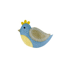 Watercolor painted bird isolated on white background.