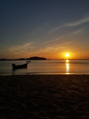 Sunset on the beaches of the untouced island of Ko Phayam in the Andaman Sea, Thailand