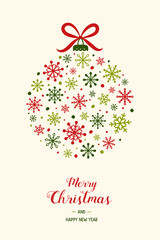 Christmas greeting card with festive ball. Xmas wishes. Vector