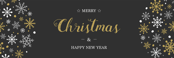 Christmas banner with festive snowflakes. Concept of Xmas decoration. Vector