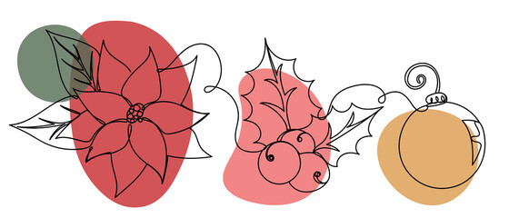 Christmas flower and berries in a linear style.