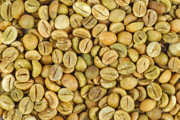 Raw green bean coffee .Food background