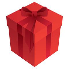 Red Romantic Holiday Gift Box with Bow and Ribbon 3D Isolated Vector Illustration