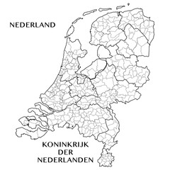 Administrative Map of the European Provinces of the Kingdom of the Netherlands with the Provinces, COROP areas, and municipalities. Vector illustration. - obrazy, fototapety, plakaty