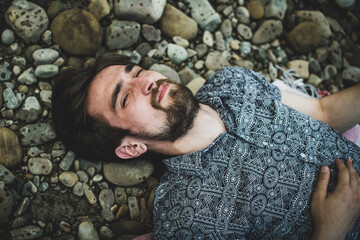Addict man in action. The concept of drug abuse and traffic. Schizophrenia, long-term mental disorder involving a breakdown in the relation between thought, emotion, behavior, inappropriate actions.