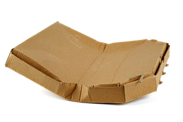 Damaged cardboard box for pizza isolated on white