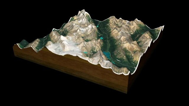 Banff National Park  terrain map 3D render 360 degrees loop animation