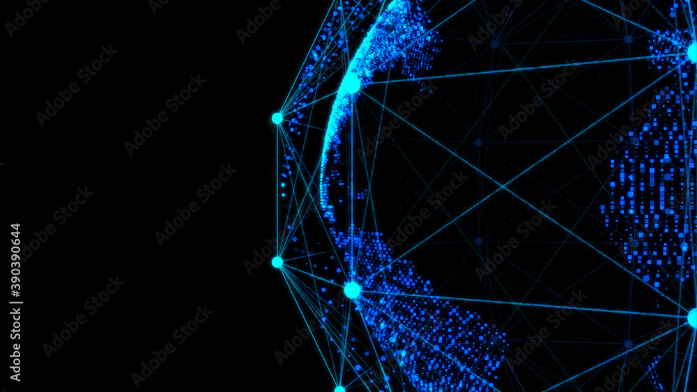Poster 3d wireframe globe made of dots on a black background. tech background. 3d rendering