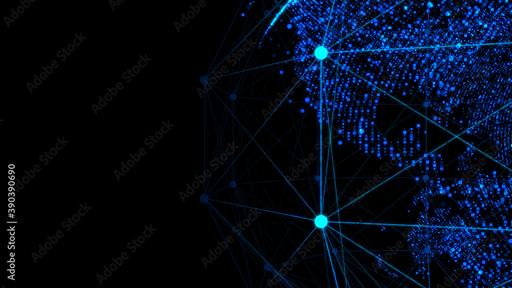 Poster 3d wireframe globe made of dots on a black background. tech background. 3d rendering