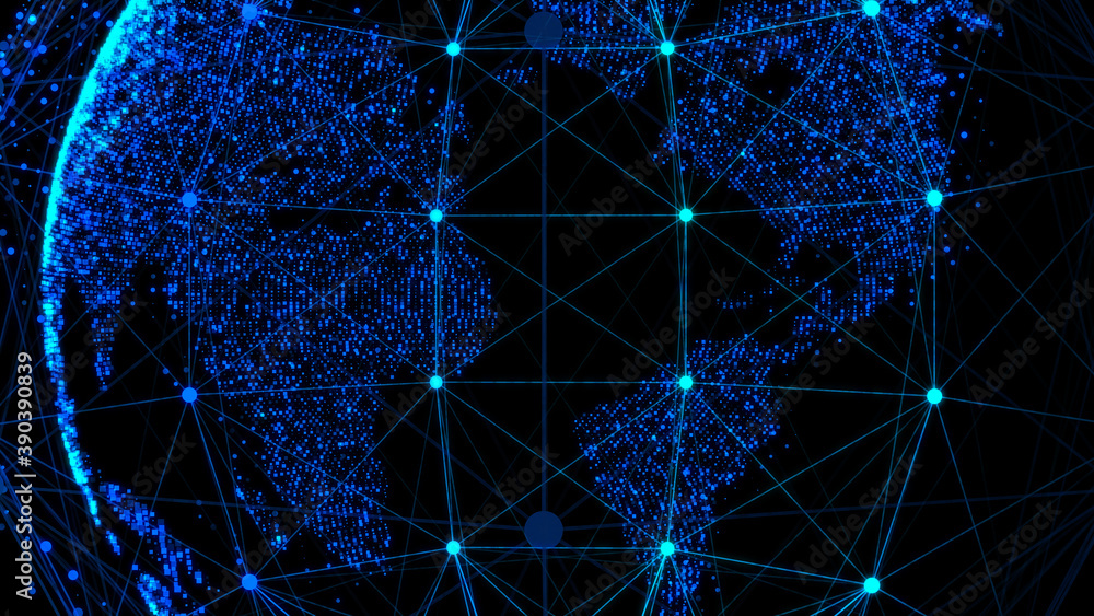 Poster 3d wireframe globe made of dots on a black background. tech background. 3d rendering