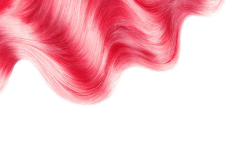 Pink shiny hair isolated on white. Background with copy space