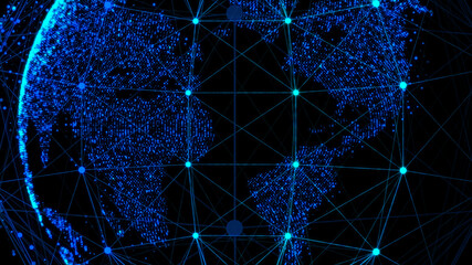 3d wireframe globe made of dots on a black background. Tech background. 3d rendering