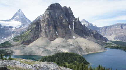 Hiking and climbing around the Mount Assiniboine mountains in the Rockies in British Columbia, Canada