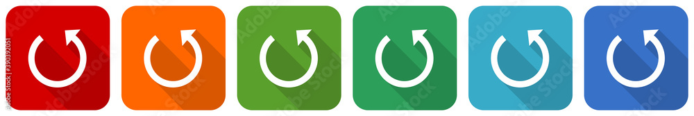 Leinwandbilder Rotate icon set, flat design vector illustration in 6 colors options for webdesign and mobile applications