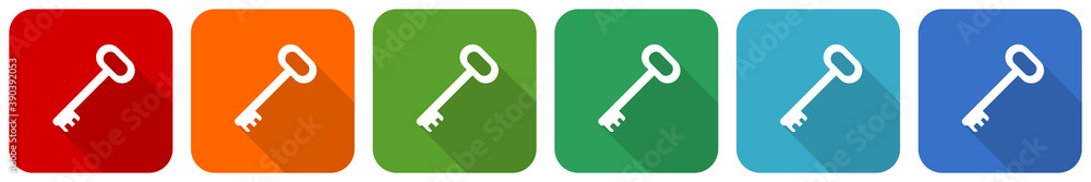 Leinwandbilder key icon set, flat design vector illustration in 6 colors options for webdesign and mobile applicati