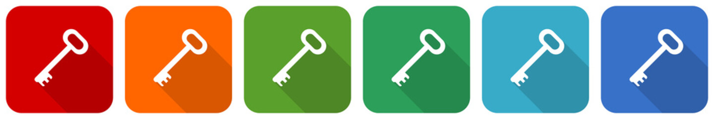Key icon set, flat design vector illustration in 6 colors options for webdesign and mobile applications