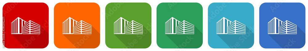 Leinwandbilder modern design office buildings icon set, flat design vector illustration in 6 colors options for web