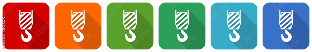 Leinwandbilder Crane hook icon set, flat design vector illustration in 6 colors options for webdesign and mobile applications