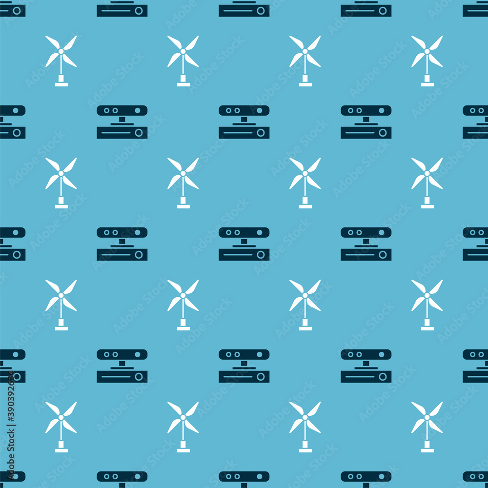 Poster set motion sensor and wind turbine on seamless pattern. vector.