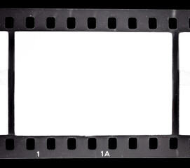 real scan of black and white 35mm film, empty or blank film frame on black, nice photo placeholder for your poster idea.