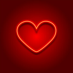 Red neon heart on a gradient backrgound. 