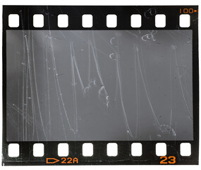 empty or blank scratched 35mm film frame, retro vintage photo placeholder on white. 