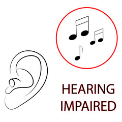 Hearing impairment icon on white isolated background

