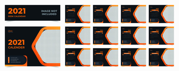 Desk calendar 2021 template. Table calendar 2021 layout, Set of 12 Months with cover page. Modern and Creative New year Calendar