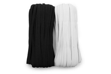 Black and white elastic bands for sewing on a white background