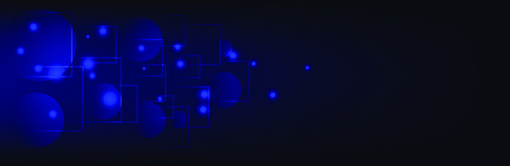 blue abstract geometric background. Shining frames, circles. Vector illustration.