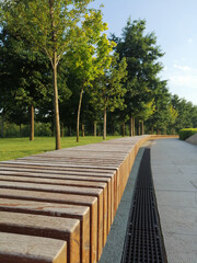 Wooden Bench And Flowers In Garden. Beautiful Summer In Park. Instant Toned Image