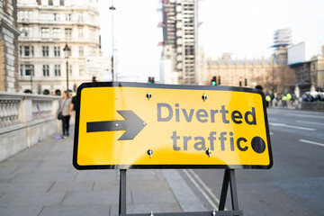 Diverted traffic sign on the street of London