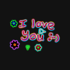 Handwriting "I LOVE YOU" text message with neon colors effect