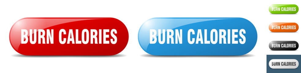 burn calories button. key. sign. push button set