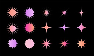 Fototapeta na wymiar Pink stars sparkles vector collection. Bright firework, decoration twinkle, shiny flash.