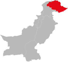 Gilgit-baltistan province isolated on Pakistan map. Light gray background. Business concepts and backgrounds.