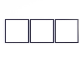 Mockup of three thin square black frames. 3D illustration.